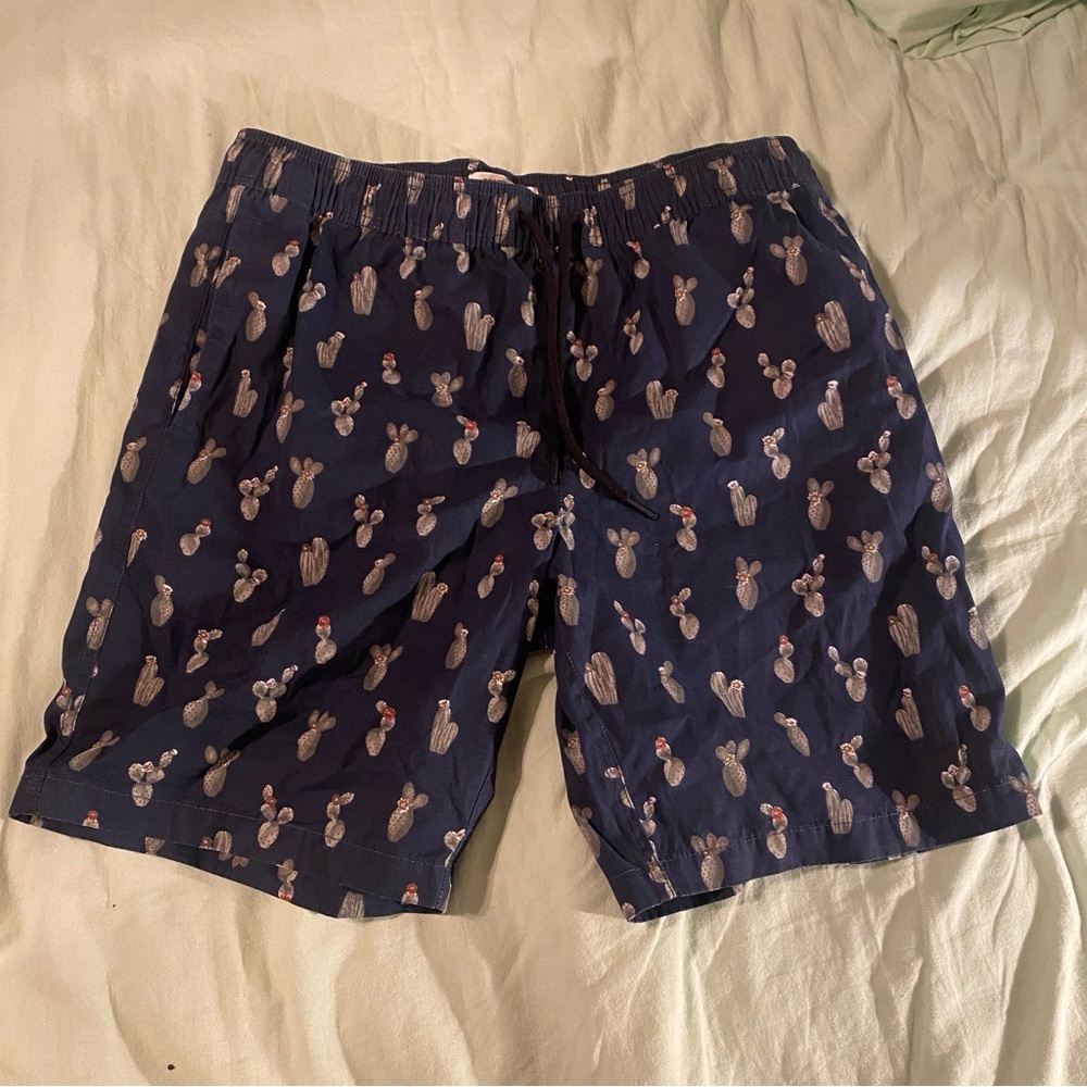Goodthreads Navy Cactus Pattern Swim Trunks